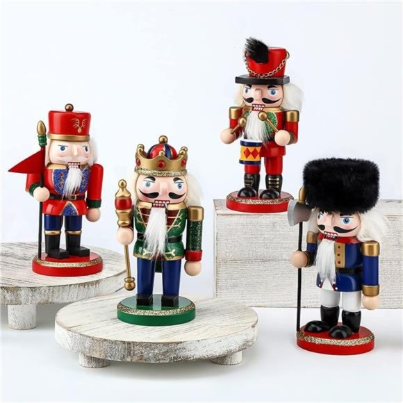 4 Pcs |  Decorative Nutcracker  |  6.3 Inches Handmade Wooden Figures Soldier - Picture 1 of 7